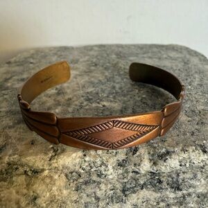 Southwestern Wm Wheeler solid copper cuff bracelet with detailed stamped design